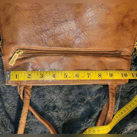 Vintage Charro Brown Leather Italian Big Business Expandable Woman's Purse - Picture 8 of 15